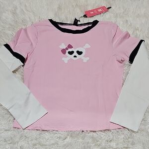 ROMWE Cute Girly Skull Cotton Pullover Long Sleeve Womens Teen Kawaii